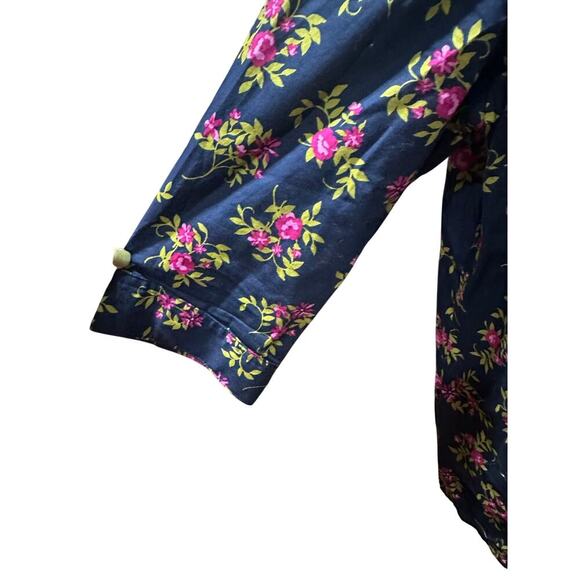 Woman Within Button Up Top L 18/20 Blue Floral 3/4 Sleeves Cotton Mature Casual - Picture 3 of 7